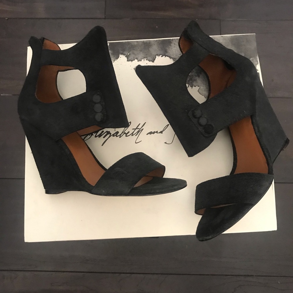Elizabeth and James Black suede wedges